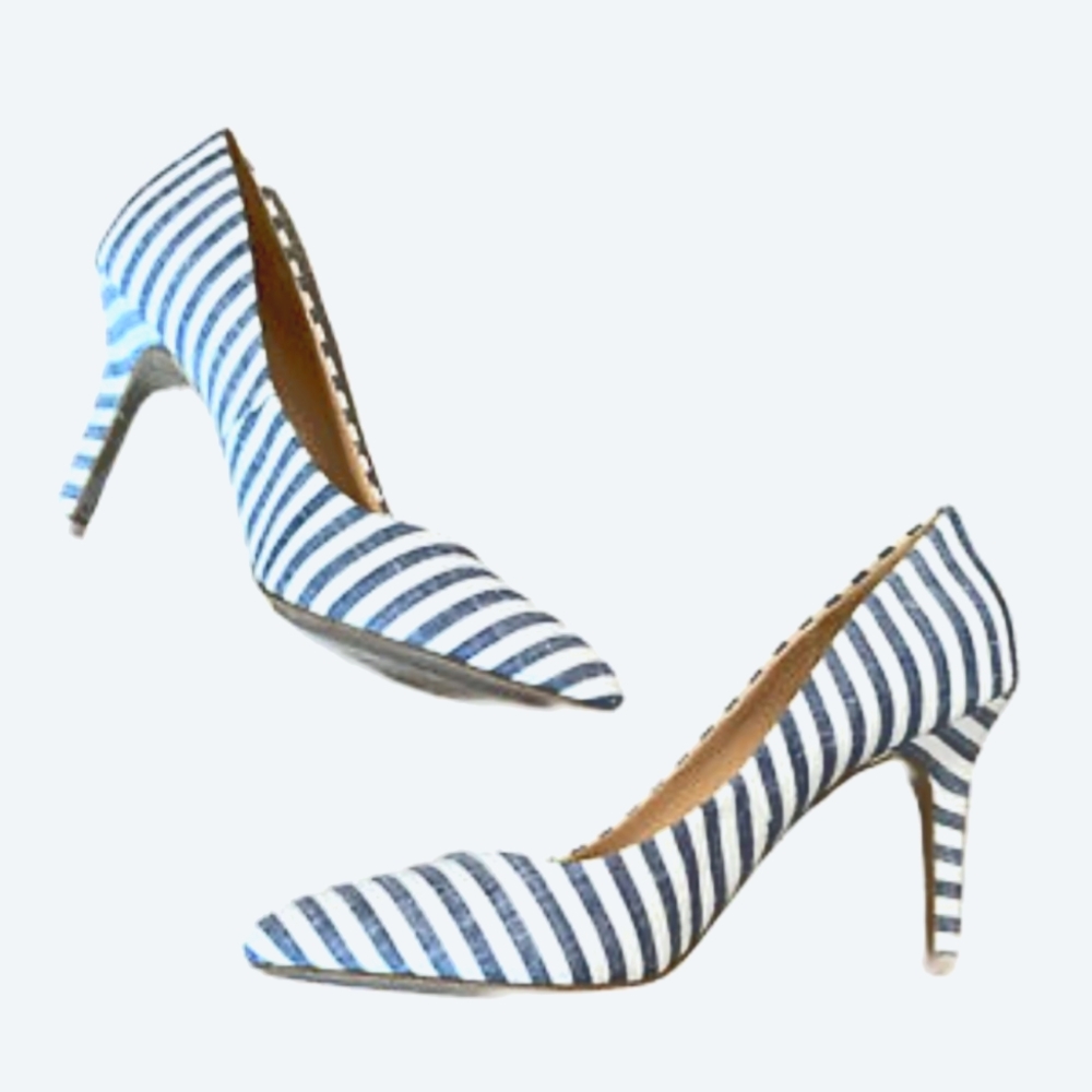 Merona Demim & White Blue Striped Pumps